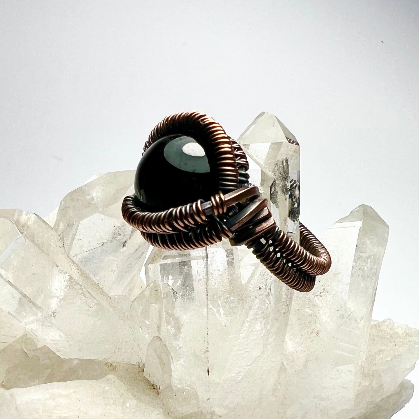 Black Onyx and Copper Wire Ring