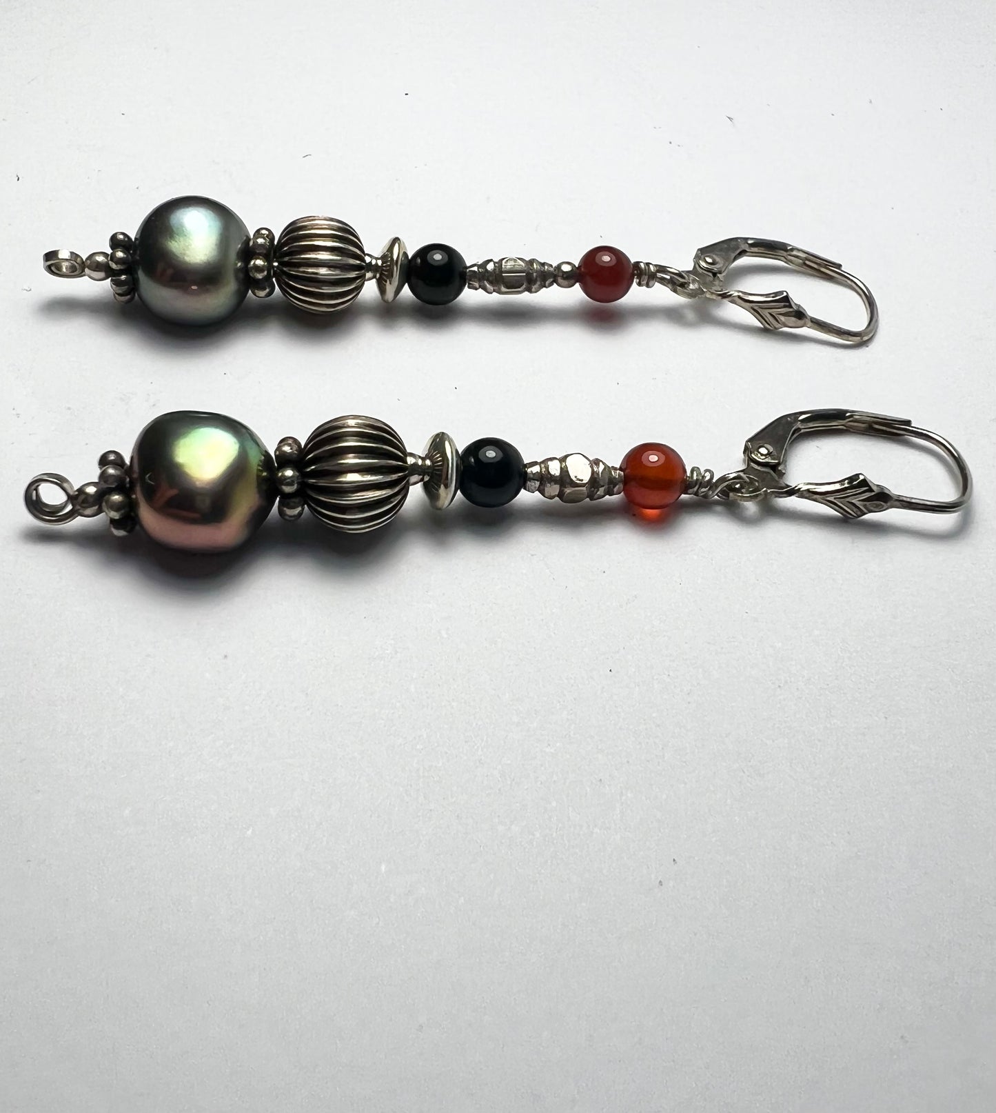 Sterling Silver Garnet and Fresh Water Pearl Earrings