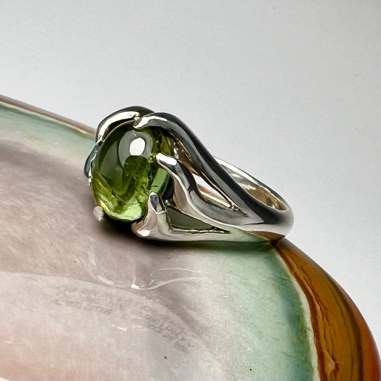 Green Tourmaline and Sterling Silver Ring