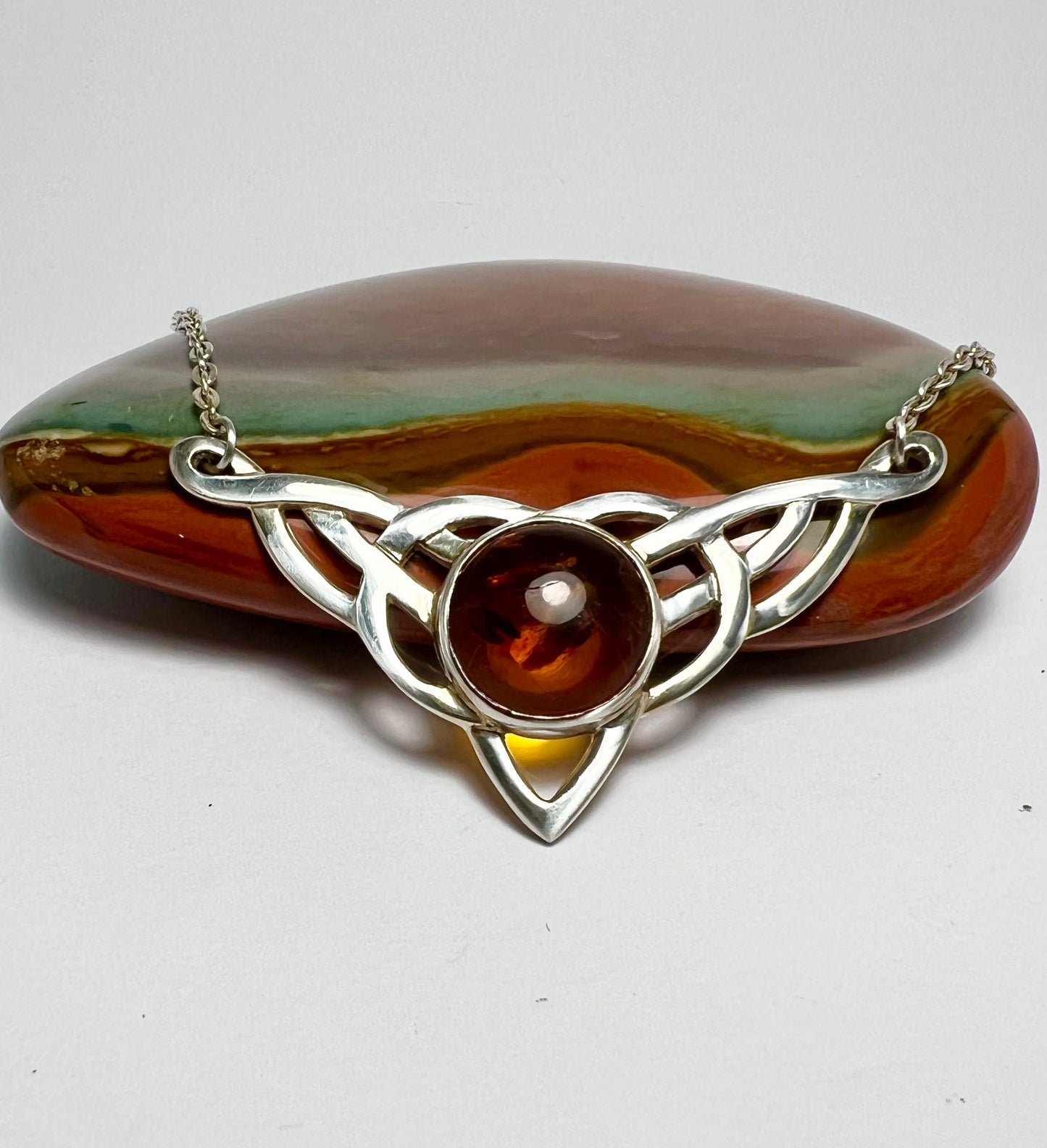Amber and Sterling Silver Celtic Necklace