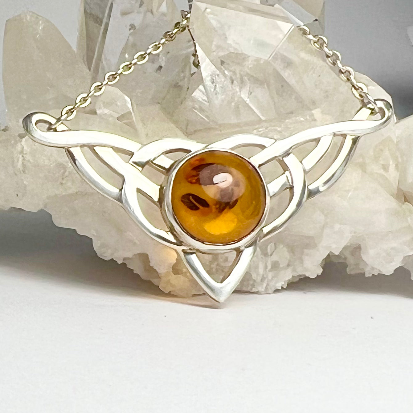 Amber and Sterling Silver Celtic Necklace